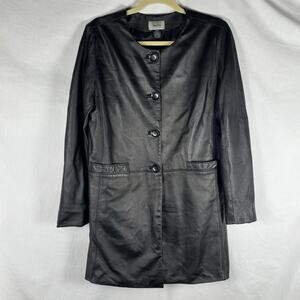 Neiman Marcus Women’s Medium (M) Black Genuine Leather Overcoat Jacket, Classic
